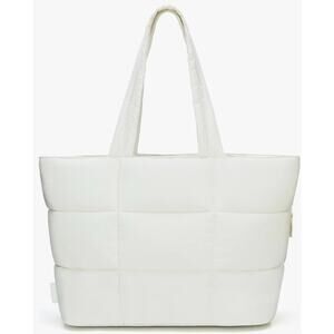 Quilted‎ Puffer Tote Bag Ivory Cream Lightweight Shoulder Carryall